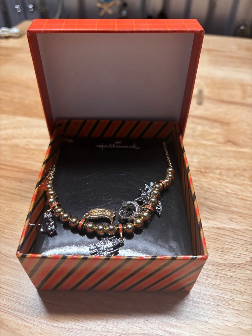 Hallmark Halloween Charm Bracelet with Black and Clear Crystal Accents nib